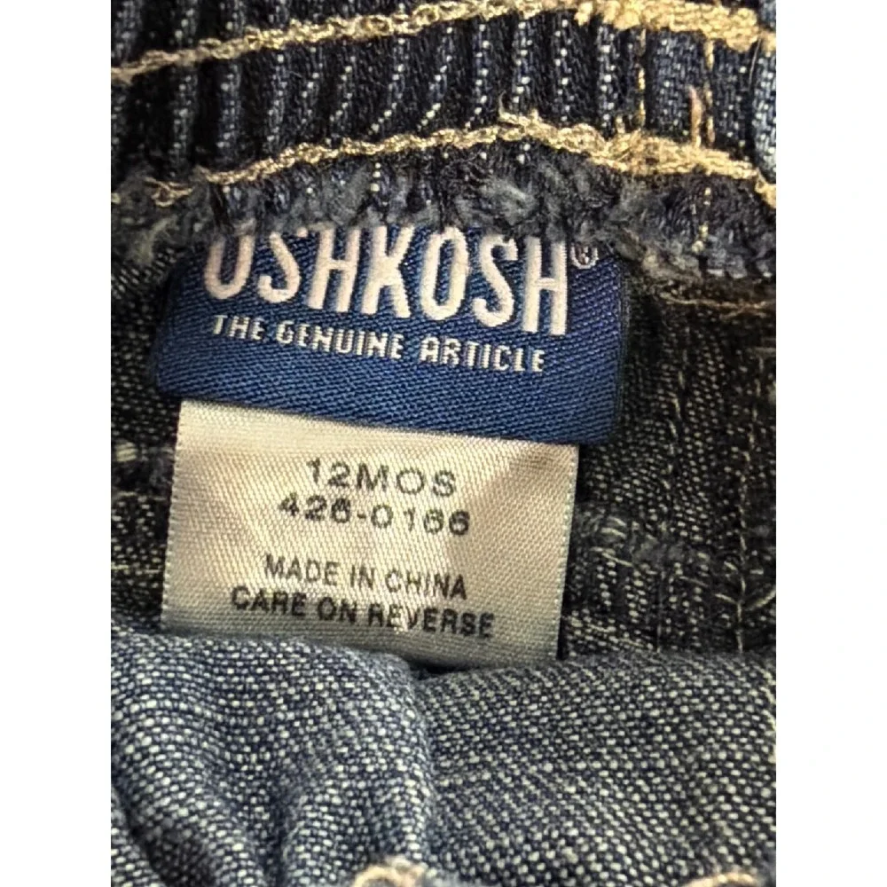 VTG OshKosh B'gosh Cargo Denim Pants Kids 12M Blue Construction Truck Patch